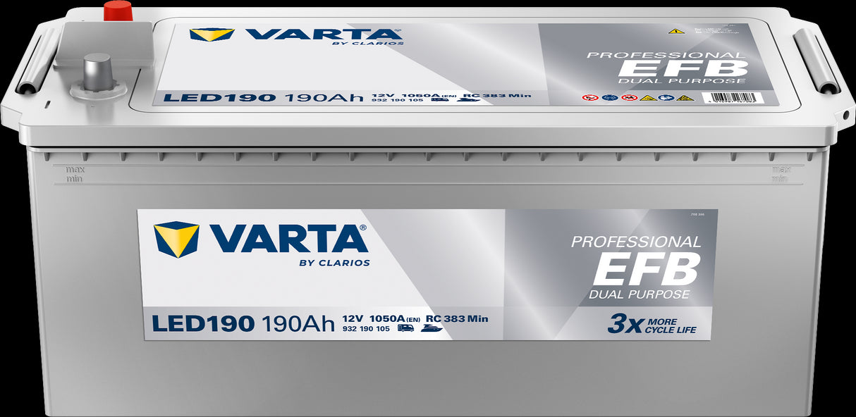 VARTA Fritidsbatteri EFB Batteri 12V 190AH 1050CCA (513x223x190/223mm) +venstre LED190