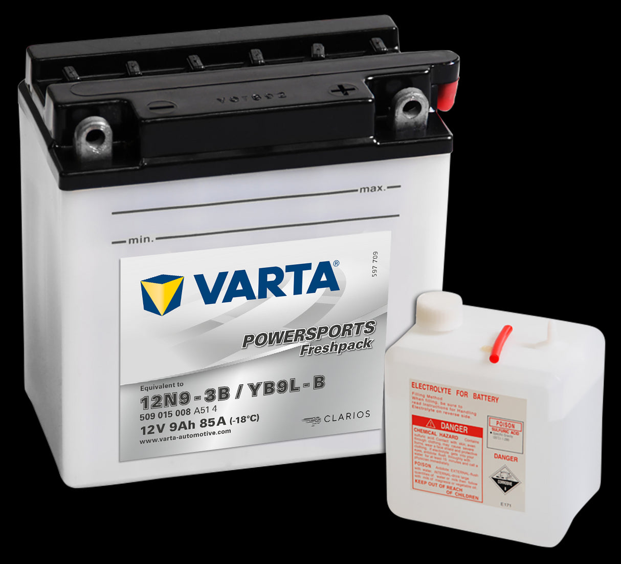 VARTA MC Batteri 12V 9AH 85CCA (136x76x140mm) +høyre YB9L-B