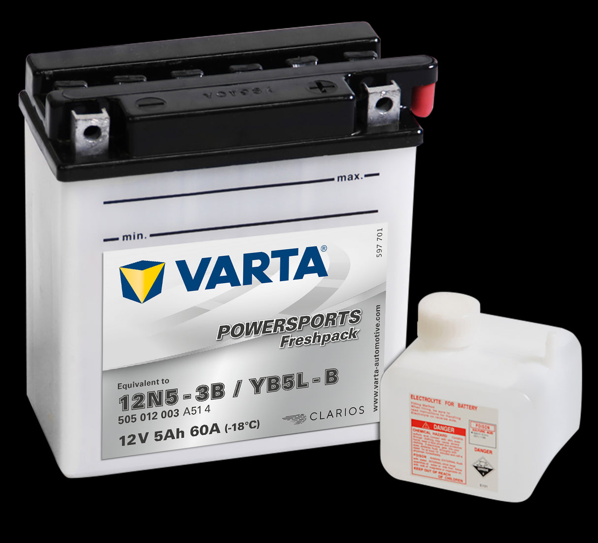 VARTA MC Batteri 12V 5AH 60CCA (121x61x131mm) +høyre YB5L-B