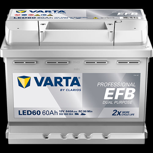 VARTA Fritidsbatteri EFB Batteri 12V 60AH 640CCA (242x175x190/190mm) +høyre LED60 (VAR-930060)