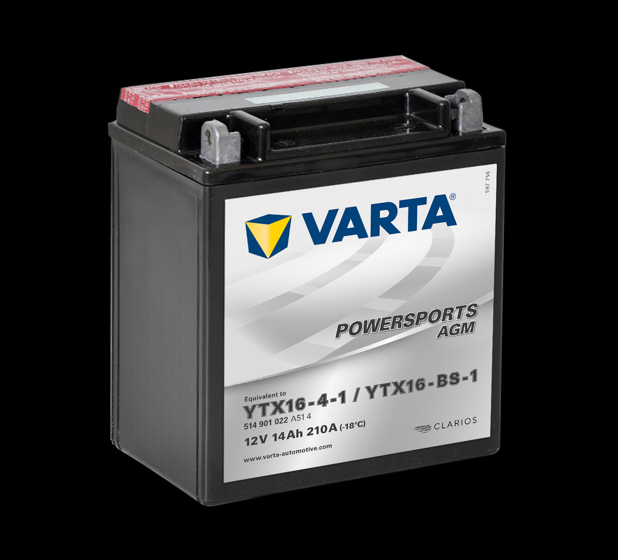 VARTA AGM MC Batteri 12V 14AH 210CCA (150x87x161mm) +venstre YTX16-BS-1
