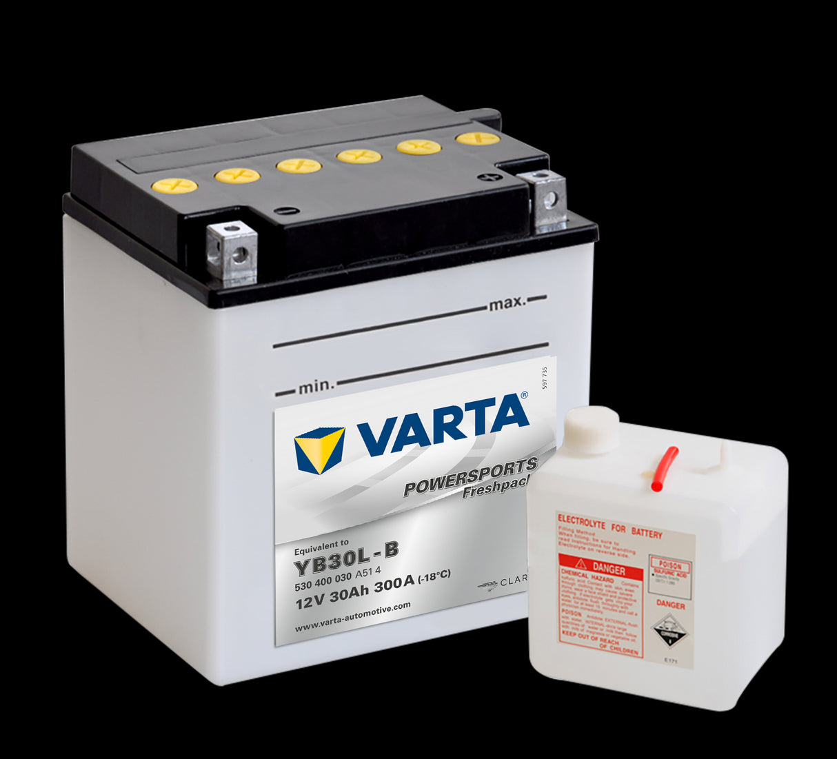 VARTA MC Batteri 12V 30AH 300CCA (168x132x176mm) + høyre YB30L-B
