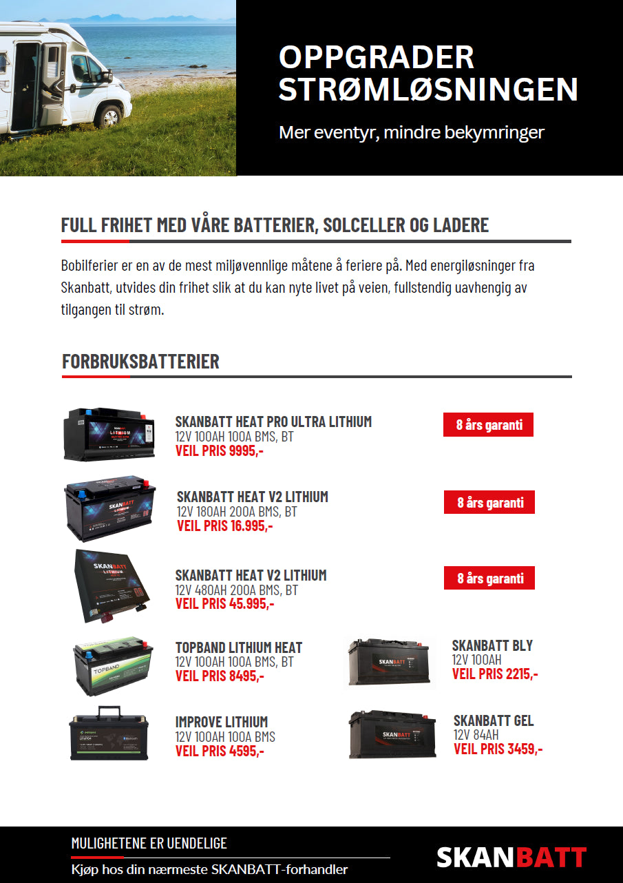 Skanbatt "oppgrader strømløsningen" bobil flyer A4