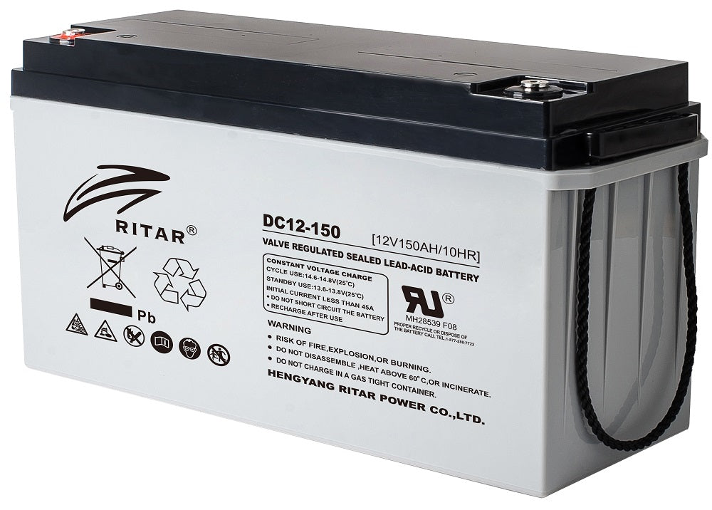 RITAR AGM Deep Cycle Batteri 12V 150AH C10 (483x170x241mm) +venstre