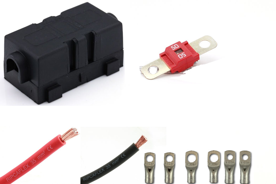 vl230V ladekabelpakke 40A 2m 2x16mm2 50A sikring m holder 1 pr. kanal