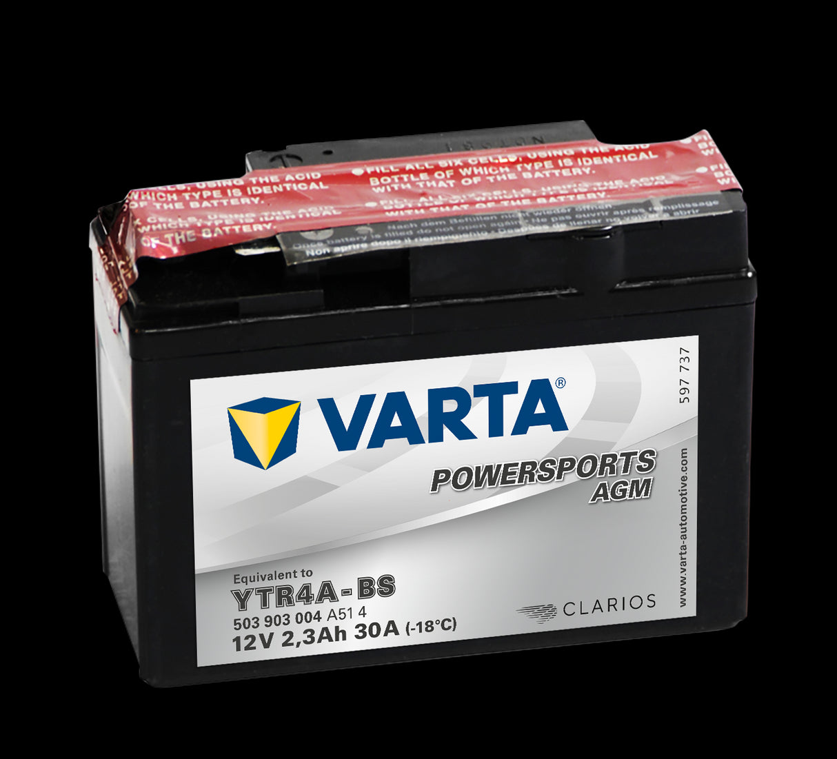 VARTA AGM MC Batteri 12V 2,3AH 30CCA (113x49x85mm) +høyre YTR4A-BS