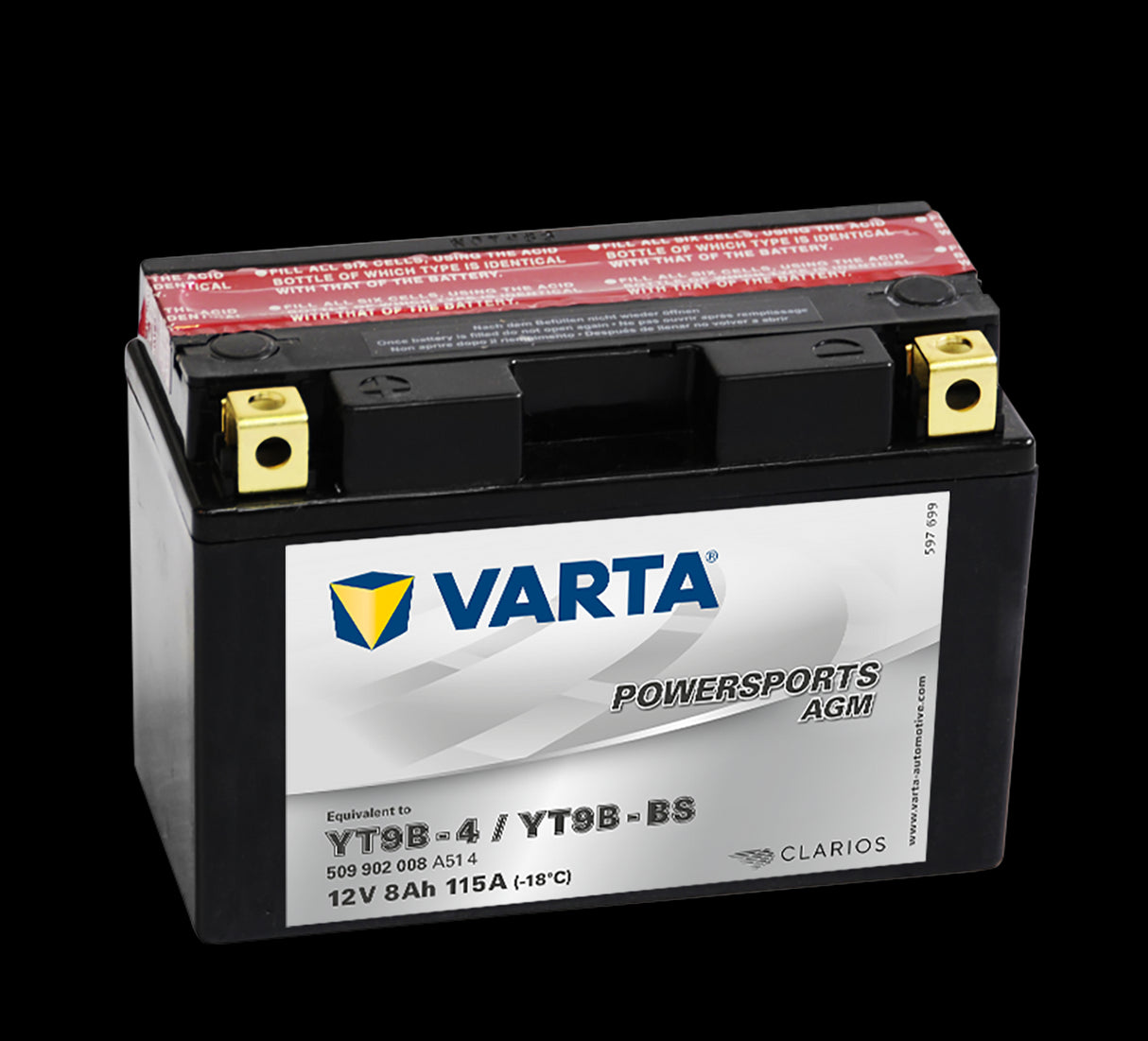 VARTA AGM MC Batteri 12V 8AH 115CCA (149x70x105mm) +venstre YT9B-BS (509902)