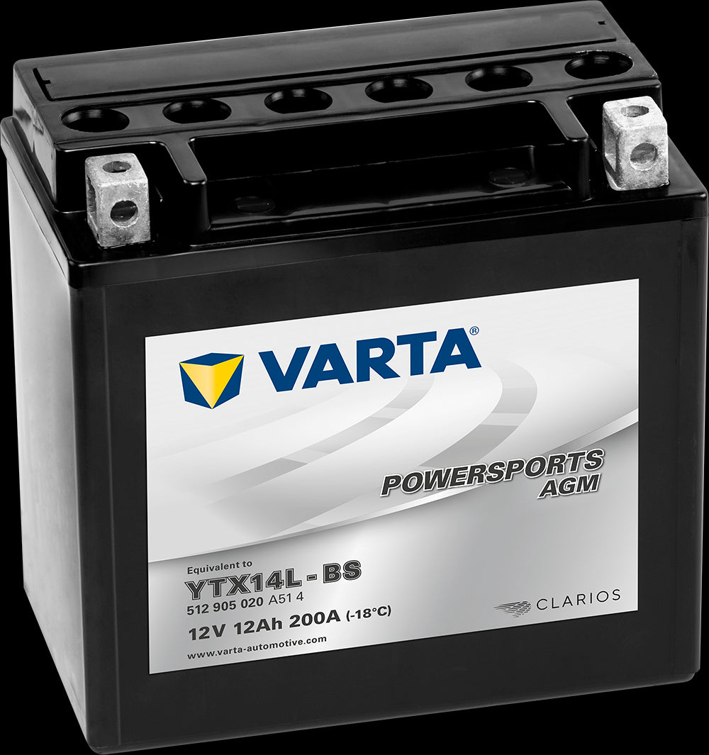 VARTA AGM MC Batteri 12V 12AH 200CCA (150x87x146mm) +høyre YTX14L-BS