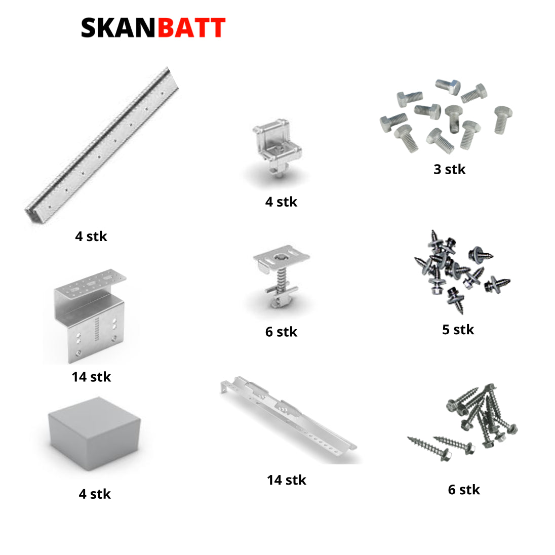 Takfeste for 4 paneler 2000x1000mm til lekteinnfesting