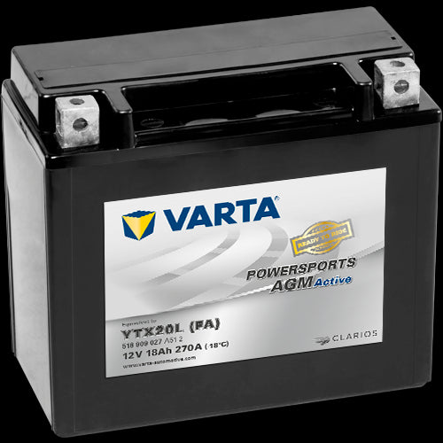VARTA AGM MC Batteri 12V 18AH 270CCA (175x87x154mm) +høyre YTX20L (FA)