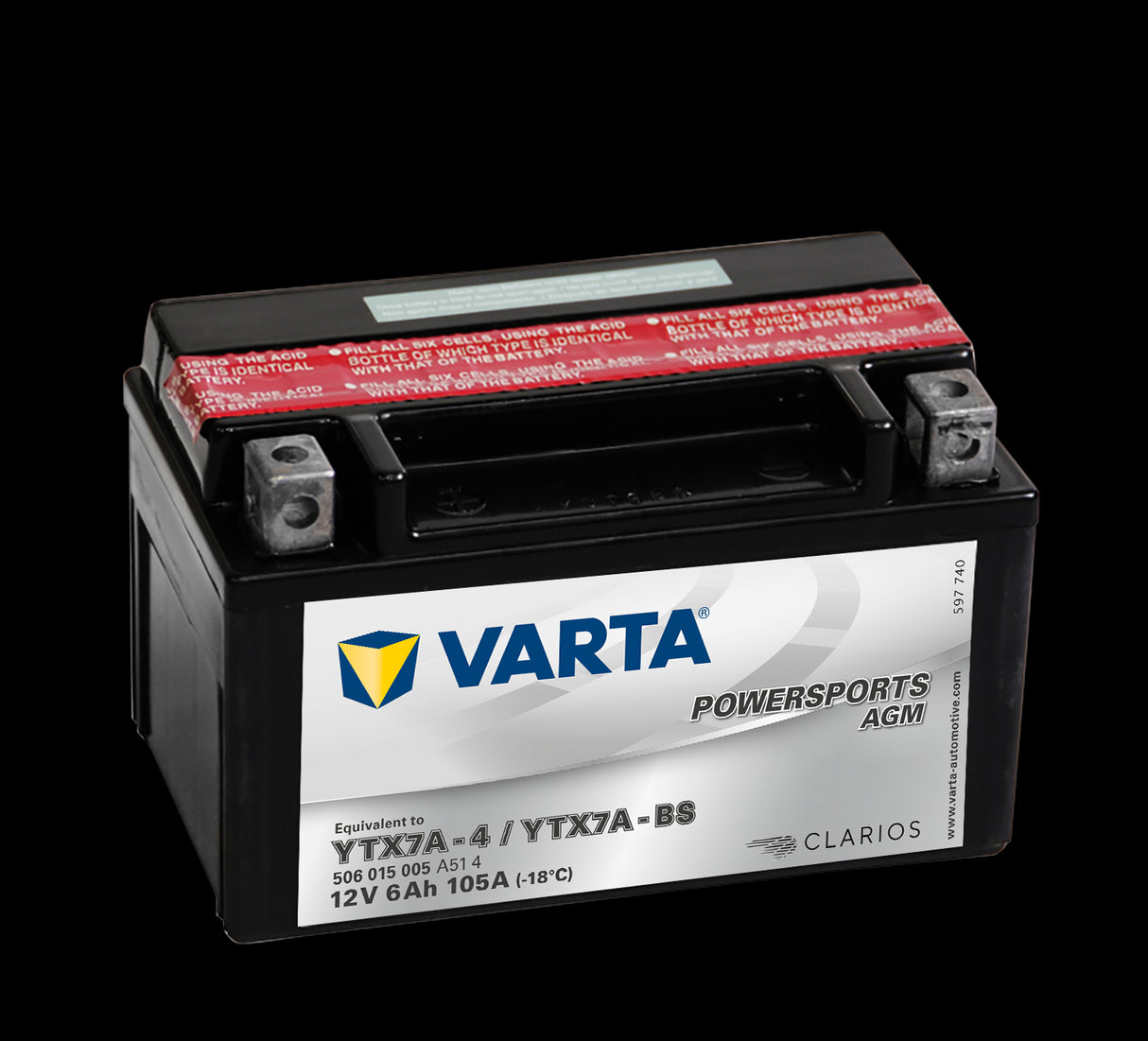 VARTA AGM MC Batteri 12V 6AH 105CCA (151x88x94mm) +venstre YTX7A-BS