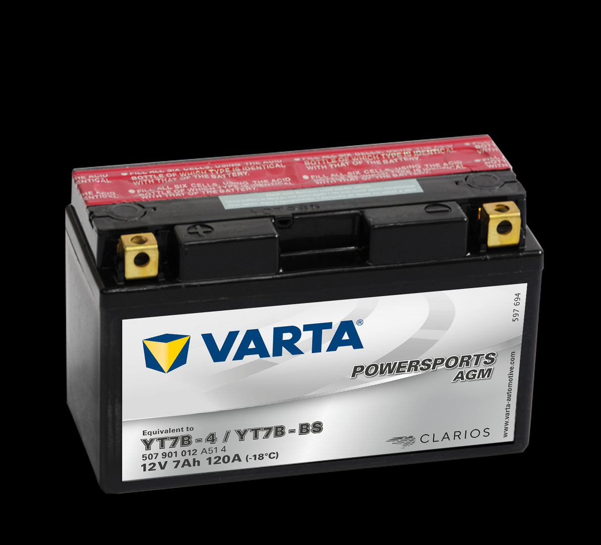 VARTA AGM MC Batteri 12V 7AH 120CCA (150x66x94mm) +venstre YT7B-BS