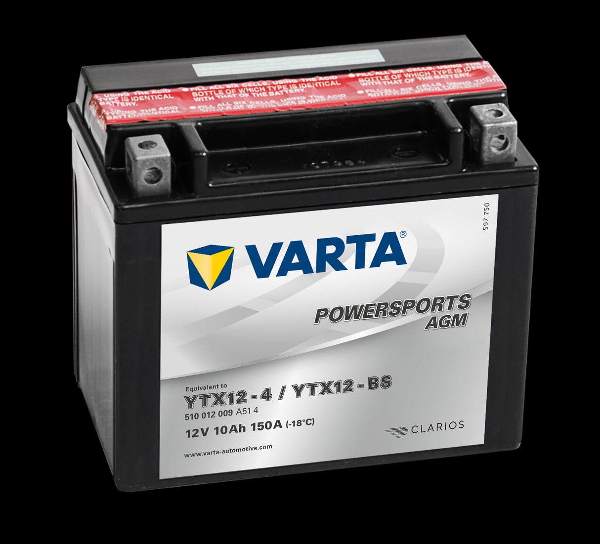 VARTA AGM MC Batteri 12V 10AH 150CCA (152x88x131mm) +venstre YTX12-BS