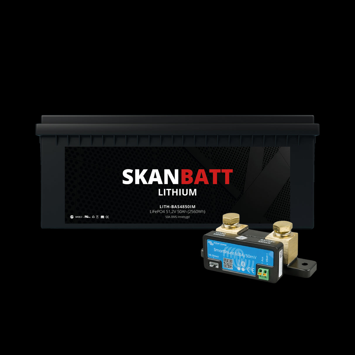 SKANBATT Lithium Batteri 48V 50AH 50A BMS (522x240x218mm) - IP67 - Med Bluetooth - NYHET!