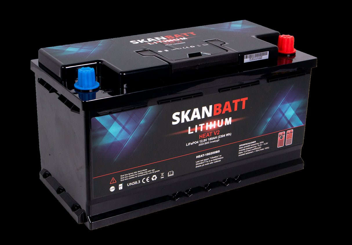 SKANBATT V2 Lithium HEAT Batteri 12V 180AH 150A BMS - Bobil - Bluetooth