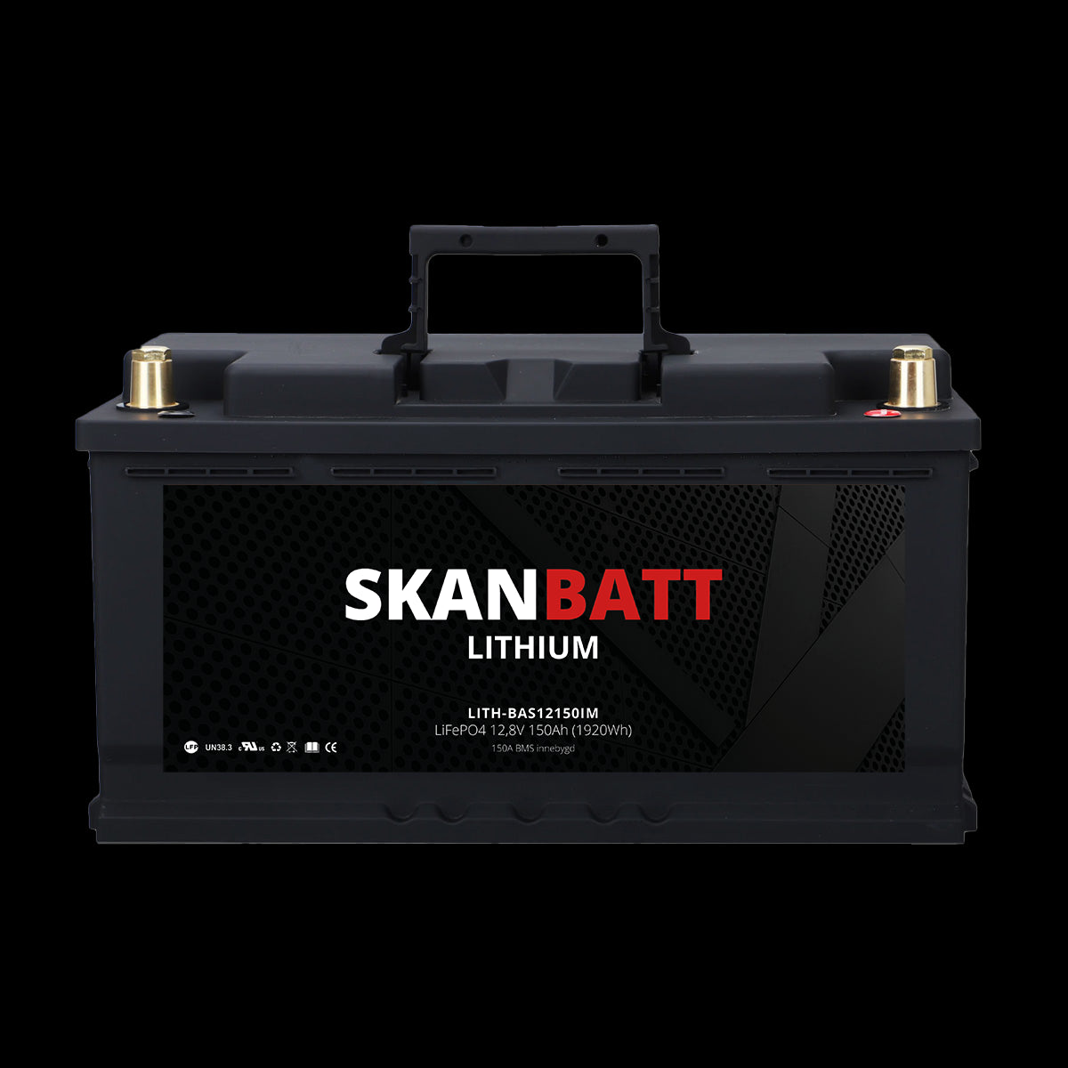SKANBATT Lithium Batteri 12V 150AH 150A BMS (352x174x190mm) - NYHET