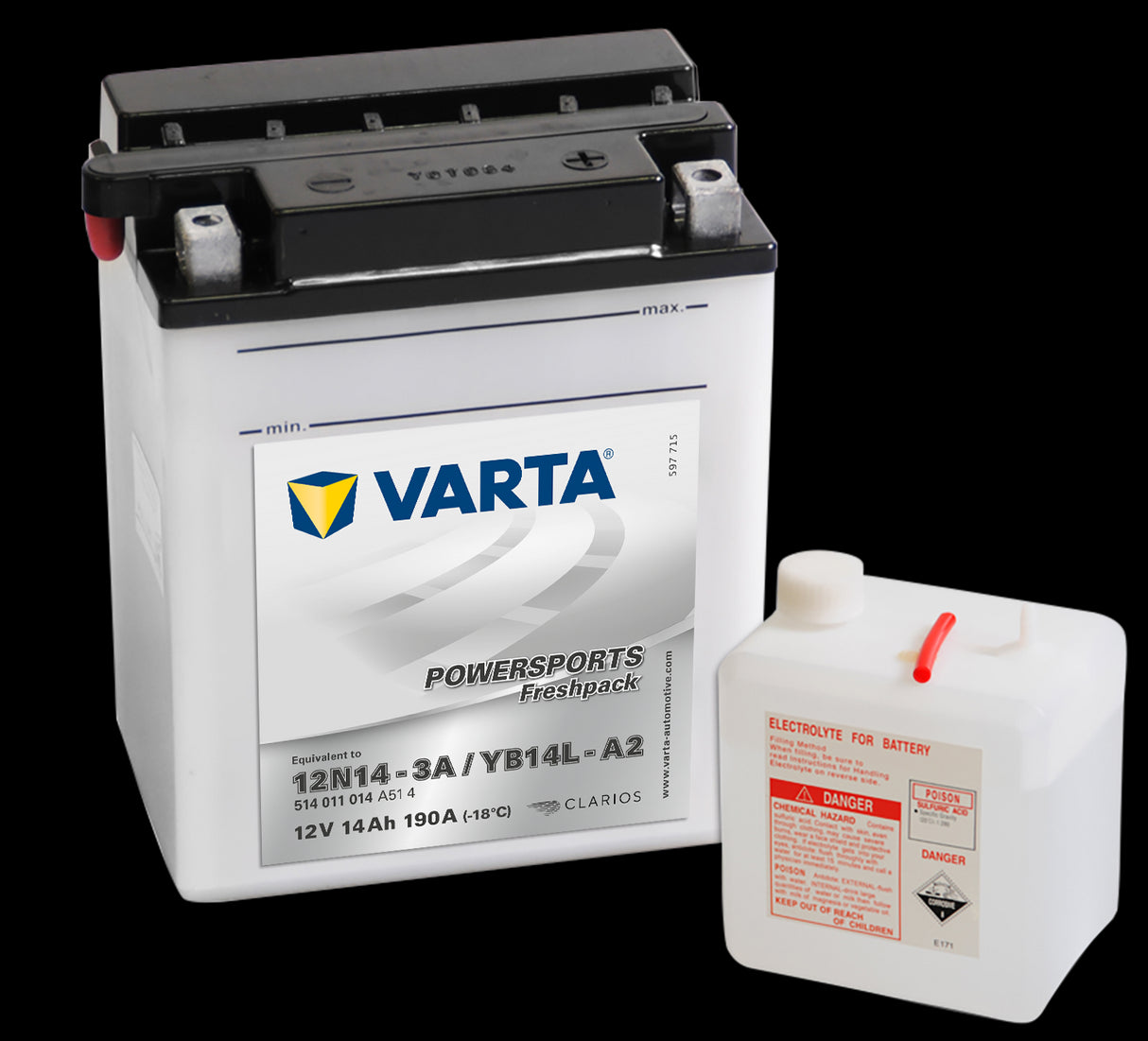 VARTA MC Batteri 12V 14AH 190CCA (135x90x167mm) +høyre YB14L-A2
