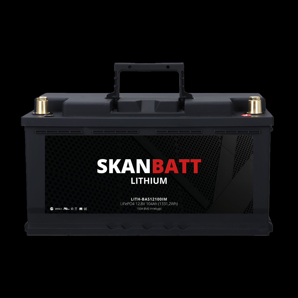 SKANBATT Lithium Batteri 12V 104AH 100A BMS (279x175x190mm) - NYHET