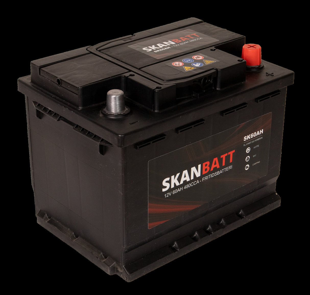 SKANBATT Fritidsbatteri 12V 60AH 480CCA (242x175x190/190mm) +høyre