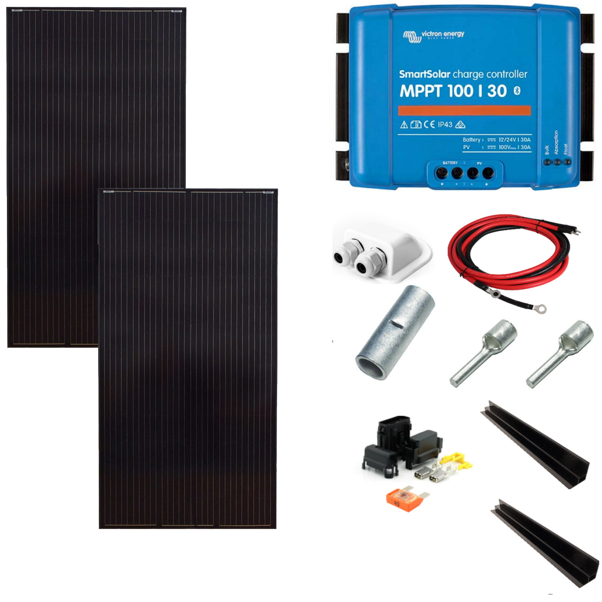 SKANBATT 2x 166x68 - 440w HighVolt 2x220W Black komplett kit med VICTRON BT MPPT