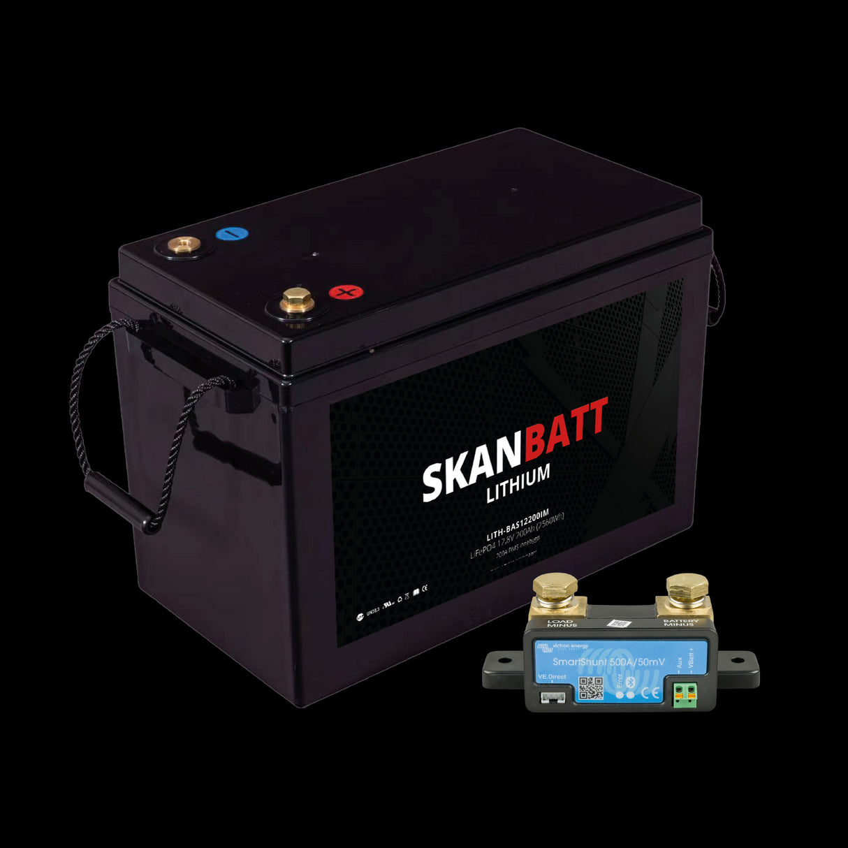 SKANBATT Lithium Batteri 12V 200AH 200A BMS (345x190x245mm) - Med Bluetooth - NYHET