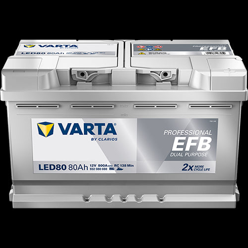 VARTA Fritidsbatteri EFB Batteri 12V 80AH 800CCA (315x175x190/190mm) +høyre LED80 (VAR-930080)