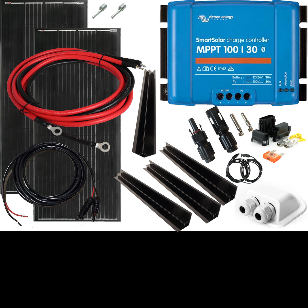 SKANBATT 2x 150x68 - 400w Mono Perc 2x200W Black komplett kit med VICTRON 30A BT MPPT