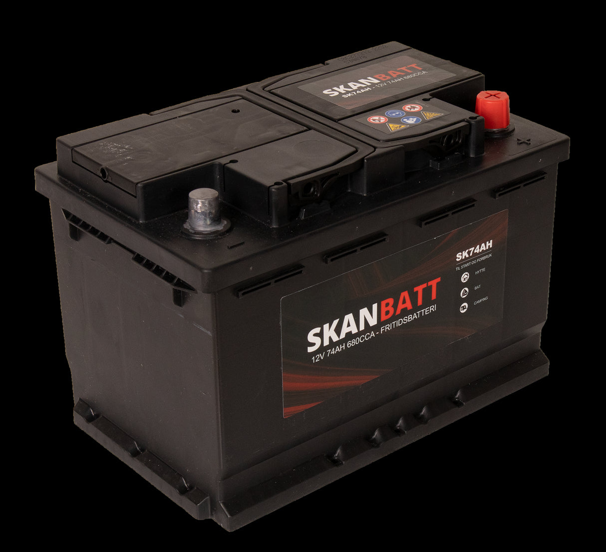 SKANBATT Fritidsbatteri 12V 74AH 680CCA (278x175x190/190mm) +høyre