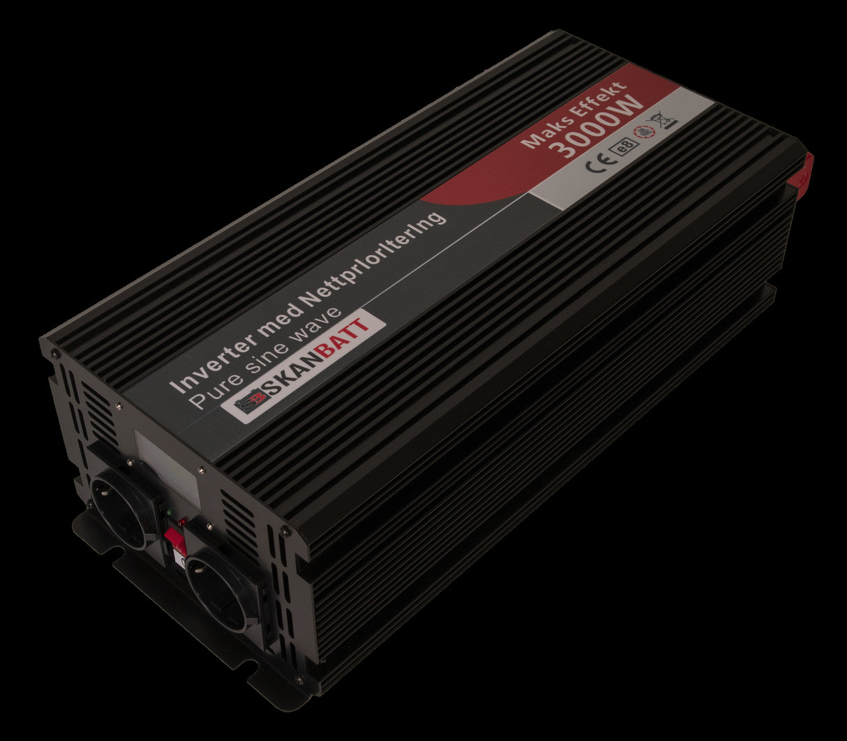 SKANBATT Inverter 12V 3000W Ren Sinus med Nettprioritering, Trådløs Fjernkontroll NB! B-VARE