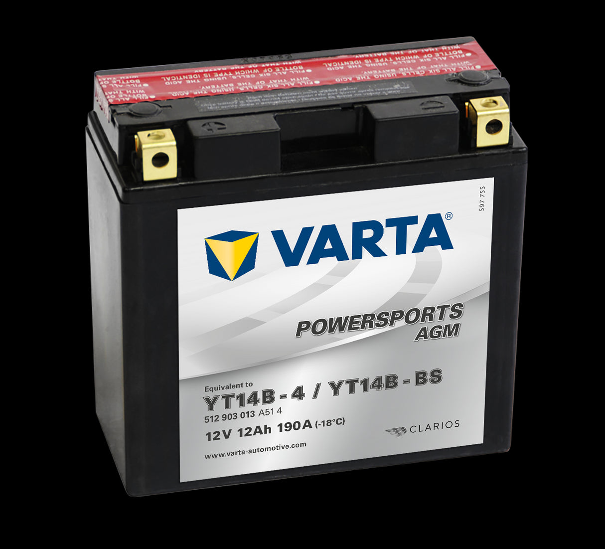 VARTA AGM MC Batteri 12V 12AH 190CCA (152x70x150mm) +venstre YT14B-BS (513903)