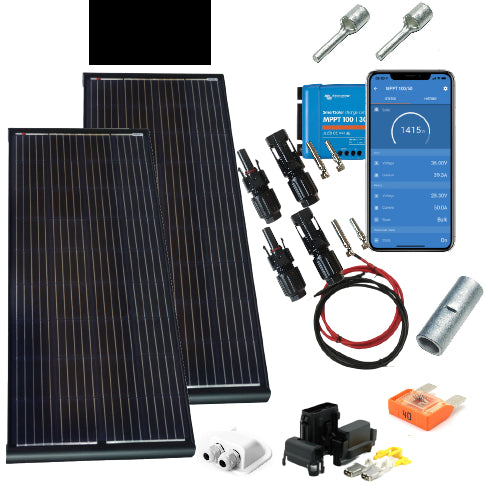 SKANBATT 2x 162x68x4 - 400w AERO 2x200W Black komplett kit med VICTRON BT MPPT