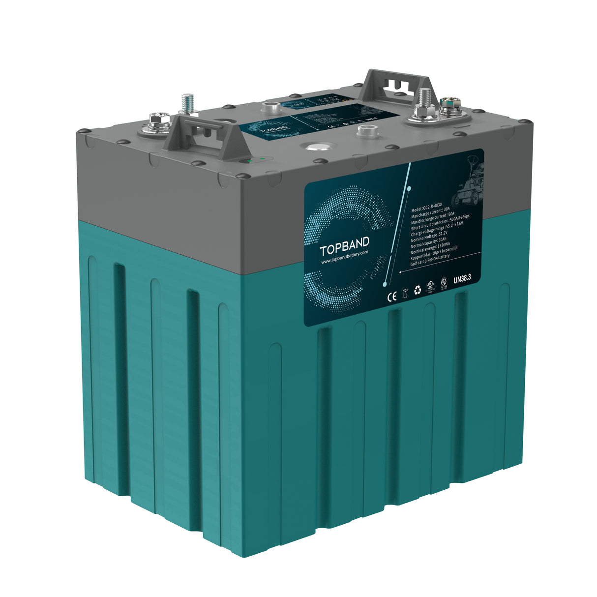 TOPBAND Lithium Traksjon Batteri 48V 30AH 30A BMS (260x180x278mm) - IP67 - NYHET!